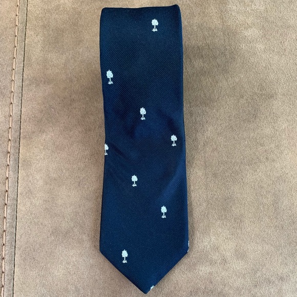 Navy Tie w/Trees! - Picture 2 of 4